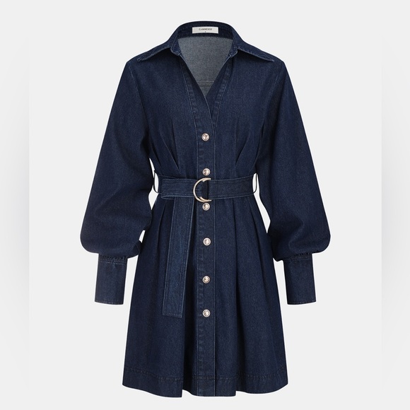 Commense Dresses & Skirts - Commense Belted Button-Front Denim Shirt Dress Size XS NWT